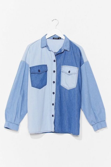 Oversized Two Tone Denim Shirt | Nasty Gal Altering Clothes, Overall Shorts, Cute Shirts, Denim Shirt, Aesthetic Clothes, Trendy Outfits, Chic Style, Two Tone, Fashion Clothes Women