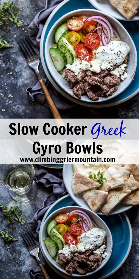 Gyro In A Bowl, Keto Gyro Bowl, Gyro Bowl Meal Prep, Slow Cooker Diet Recipes, Beef Greek Bowls, Steak Gyro Bowl, Greek Beef Bowl, Greek Gyros, Dinner Rotation