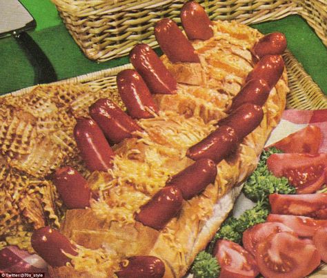 Christmas recipes from 1970s with parsley pâté trees and a prawn cocktail towers | Daily Mail Online 70s Dinner Party, 1970s Food, 1960s Food, 70s Food, Ugly Food, Sausage Sandwiches, Gross Food, Grilling Season, Weird Food