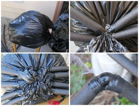 Making a giant yard spider for Halloween Spider Nest, Giant Spiders, Spider Web Halloween Decorations, Diy Halloween Dekoration, Halloween Spiders, Halloween Lawn, Halloween Spider Decorations, Halloween Outside, Spider Decorations