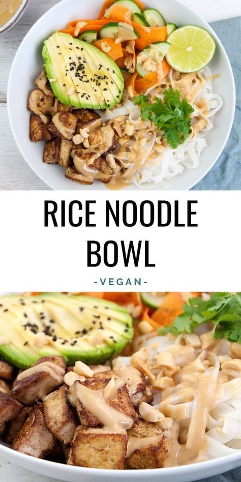 Tofu & Rice Noodle Bowl with Peanut Sauce - the perfect meal for hot summer days! | ElephantasticVegan.com #vegan #ricenoodles #bowl Noodle Bowl With Peanut Sauce, Rice Noodle Bowl, Vegan Bowl Recipes, Tofu Rice, Noodle Bowls Recipes, Rice Noodle Recipes, Vegan Rice, Rice Noodle, Vegan Bowls