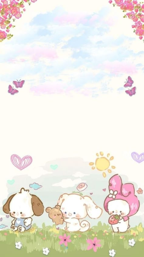 Cocoppa Wallpaper, Wallpaper Doodle, Hello Kitty Backgrounds, Hello Kitty Art, Soft Wallpaper, Sanrio Wallpaper, Spring Wallpaper, Cute Simple Wallpapers, Hello Kitty Iphone Wallpaper