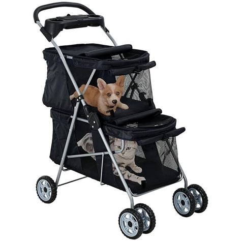 Amazon.com: HCY Dog Stroller,Cat Stroller Double Pet Stroller Pet Carriers for Small Medium Cats Dogs 4 Wheels Folding Stroller Lightweight Waterproof for Travel,City Walk,Park Trip (Black) : Pet Supplies Cat Stroller, Folding Stroller, Dog Stroller, Pet Stroller, Travel City, Baby Protection, Medium Sized Dogs, Dog Carrier, Cat Pin