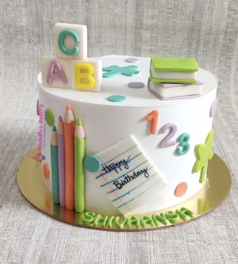 Birthday Cake School Theme, Student Cake Ideas, School Theme Birthday Cake, Alphabet Theme Cake, Preschool Cake Ideas, School Theme Cake Ideas, Alphabet Cake Abc, Kindergarten Cake Ideas, Cake For Teacher Birthday