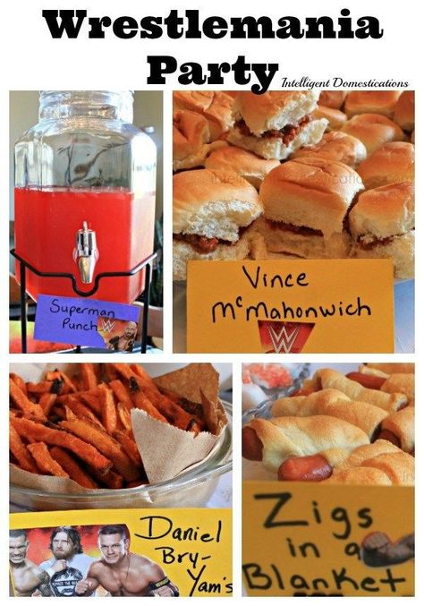 Planning a Wrestlemania party is always the most fun. With WWE Pun Named party food and drinks, we know the menu will be yummy. This is one of our Wrestlemania parties with all the food and decor ideas. #WWEparty Wrestlemania Party, Dessert Pun, Wrestling Party, Wwe Birthday Party, Wwe Party, Wwe Birthday, Movie Birthday Party, Movie Birthday, Food Puns