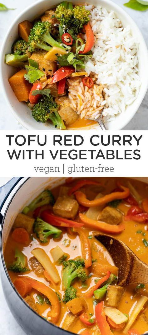 Tofu Red Curry Recipe, Tofu Red Curry, Red Curry Tofu, Vegan Thai Red Curry, Curry With Vegetables, Vegan Thai Curry, Red Curry Recipe, Slow Cooker Vegetarian Chili, Vegetarian Spaghetti