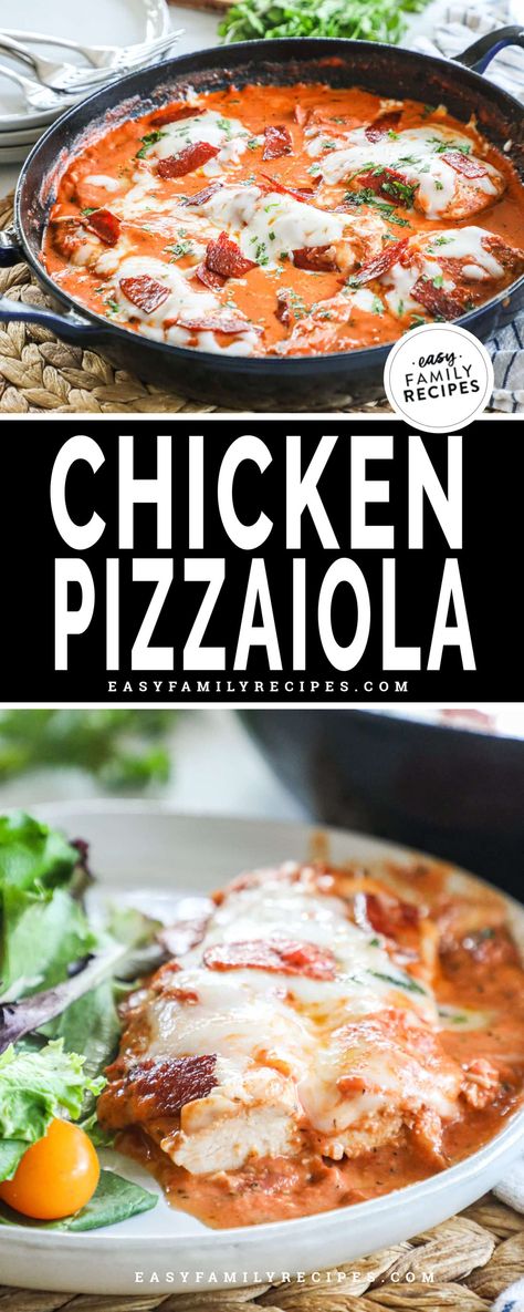 Chicken Pizzaiola, Skillet Chicken Dinner, Leftover Chicken Breast, Easy Family Recipes, Pizza Sauce Recipe, Easy Chicken Dinner Recipes, Creamy Tomato Sauce, Melty Cheese, Tender Chicken