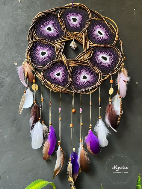 Dreamcatcher hanging wall, Home decor, Bedroom Hanging, Large dream catcher, Purple dreamcatcher , Nature Stone Crytal dream Gift wedding Dream Catcher Purple, Purple Dreamcatcher, Diy Dream Catcher Tutorial, Hanging Crafts, Dream Catcher Mobile, Dream Catcher Art, Dream Bracelet, Cleansing Stones, Large Dream Catcher