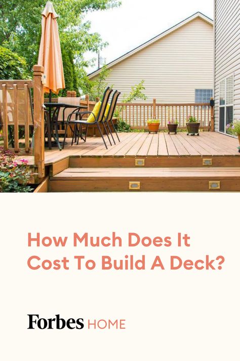 The average cost to build a deck is $7,500, but like most construction projects, the costs associated with a new deck will break down to deck material and labor costs. Here's what you need to know. #deck #deckingcosts #deckcostestimator #decks #deckideas #deckdesign #forbeshome #forbesadvisor Deck Material, Deck Cost, Deck Renovation, Build A Deck, Renovation Costs, Decking Material, Deck Projects, Custom Decks, Cost To Build