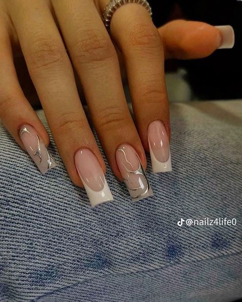 Clean Baddie Nails, Nails That Go With Red Hair, Coffin Gel X Nail Designs, French Nails Different Colors, Tapered Square Nail Ideas, Gel Nail Designs Natural Nails, Square French Tip Nails With Design, Nails Inspo Square, Nails French Square