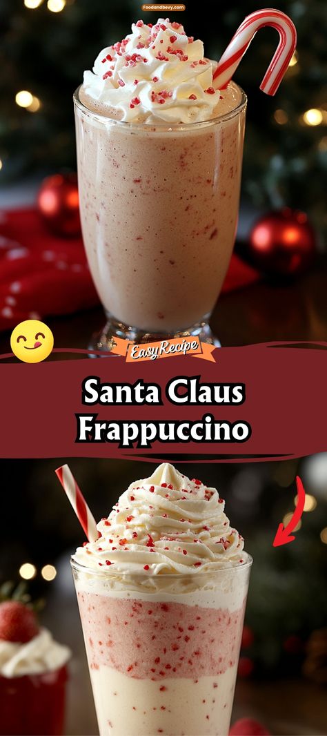 Delight in the holiday season with a Santa Claus Frappuccino, a festive treat blending peppermint and mocha flavors topped with whipped cream and red and green sprinkles. It's the perfect merry beverage to enjoy while wrapping gifts or watching snowflakes fall. #HolidayFrappuccino #FestiveCoffee #ChristmasSpirit Christmas Frappe, Frappe Ideas, Frappuccino Recipe, Mini Candy Canes, Hearty Lunch, Melting White Chocolate, Trending Recipes, Festive Treats, Wrapping Gifts