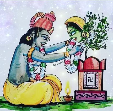 Radha And Krishna, Tulsi Vivah, Krishna Avatar, Madhubani Paintings, Krishna Drawing, Buddha Art Painting, Big Rangoli Designs, Beautiful Art Paintings, Rangoli Designs Diwali