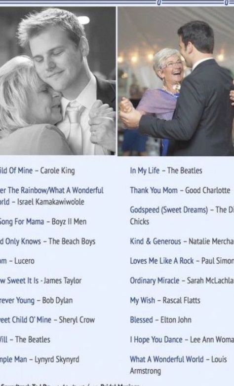 Song For Wedding, Mother Son Songs, Songs For Sons, Mom Song, Bridal Party Games, Wedding Dance Songs, Good Charlotte, Rainbow Hats, Mother Son Dance