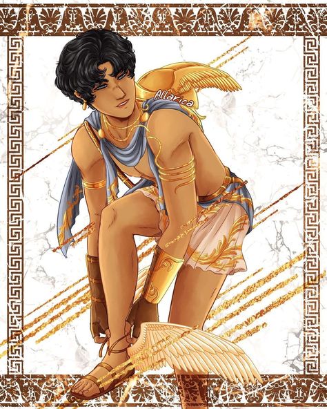 Art by @allarica on Insta Hermes Pjo Fanart, Hermes Fanart God, Hermes Pjo, Hermes Fanart, Percy Jackson Gods, Twelve Olympians, Epic Musical, Pjo Dr, Pjo Fanart