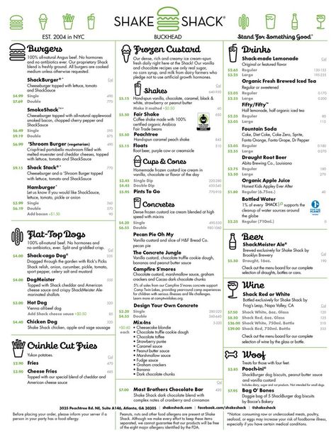 Shake Shack Atlanta Menu Shake Shack Menu, Garden Burger, Chicago Athletic Association, Burger Stand, Battery Park City, Harvard Square, Dupont Circle, Newbury Street, Theater District