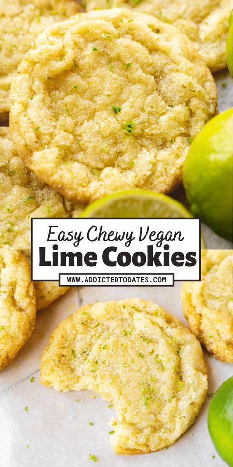 Key Lime Cookies - Addicted to Dates Key Lime Cookie Recipe, Gluten Free Dairy Free Recipes Dinner, Vegan Key Lime, Key Lime Cookies, Lime Cookies, Lime Desserts, Vegan Baking Recipes, Key Lime Juice, Vegan Cookies Recipes