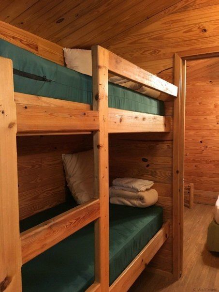 Camping Cabin Interior, Camp Cabin Interior, Bunk Bed Aesthetic, Summer Camp Cabin, Bunk Beds Cabin, Cabin Bunk Beds, Campsite Ideas, Midnight Swim, Koa Campgrounds