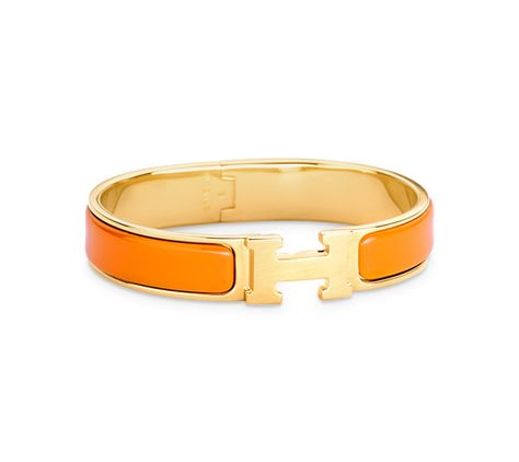 Configurable Product (700001F) Hermes Clic H Bracelet Orange, Hermes Bangle, Hermes Bracelet, Orange Jewelry, Womens Jewellery, Orange Bracelet, Hermes Jewelry, Yellow Gold Bangle, Accessories Gold