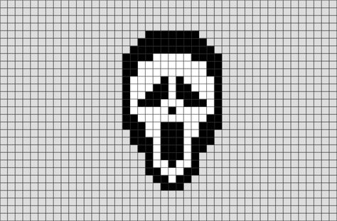 Ghost Face from BrikBook.com #Ghostface #Scary #Halloween #FictionalCharacter #pixel #pixelart #8bit Shop more designs at http://www.brikbook.com Ghost Face Pixel Art Grid, Perler Bead Patterns Ghostface, Ghostface Pixel Art Grid, Ghostface Cross Stitch Pattern, Skeleton Pixel Art Grid, Scream Pixel Art Grid, Ghostface Perler Bead Patterns, Pixel Ghostface, Micro Pixel Art