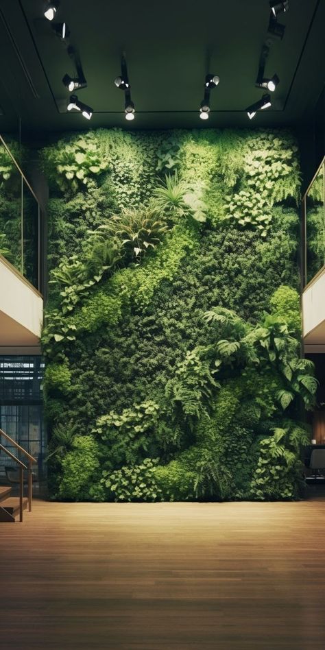 Living Wall Cafe, Green Foliage Wall, Large Plant Wall Indoor, Green Moss Wall, Live Plant Wall Indoors, Living Wall Indoor Interior Design, Vertical Wall Garden Indoor, Plant Wall With Neon Sign, Green Wall Restaurant