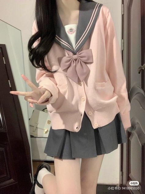 Pink Kawaii Outfits, Korean School Outfits, Japan School Uniform, Kawaii Skirt, 2000s Japanese Fashion, School Uniform Outfits, School Uniform Fashion, Jirai Kei, Knitting Women Cardigan