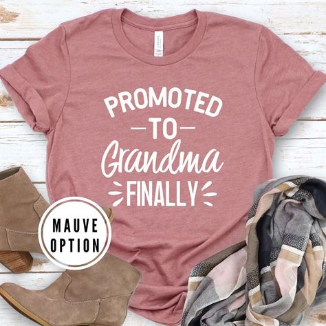 "Thank you for stopping by our shop! Here is some important information regarding this item: >Unisex fit and sizing >Comfy yet great fitting shirt, perfect for Grandparents! >Stretchy soft material >Price is per shirt >Available in \"promoted to grandma finally\" or \"promoted to grandpa finally\" >LADIES: Fits a little large/oversized on women, however, we only recommend sizing down if you prefer to wear shirts more fitted. >MEN: Fits true to size >Size guide located in photos section --------- Funny Grandma Shirts, Grandpa Shirts, Grandparent Pregnancy Announcement, Baby Announcement Shirts, Aunt Life, Auntie Shirts, Best Aunt, Aunt Shirts, Grandma Shirt