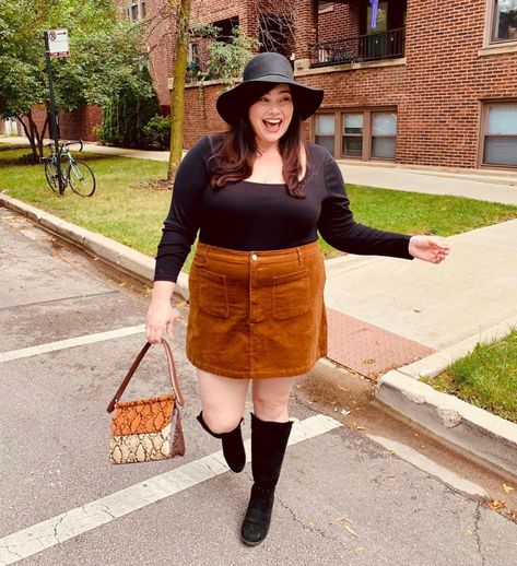 Panty Hose Outfits, Brown Skirt Outfit, Camel Skirts, Plus Size Fall Fashion, Plus Size Fall, Brown Skirt, Orange Skirt, Yellow Skirt, Purple Skirt