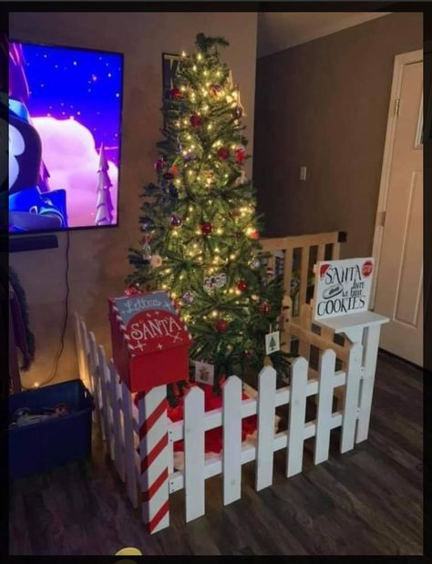 Christmas Tree Gates For Toddlers, Childproof Christmas Tree, Christmas Tree Guard, Christmas Tree Gate, Door Painting Ideas, Sliding Gate Design, Gate Design Modern, Christmas Tree Fence, Gate For Stairs