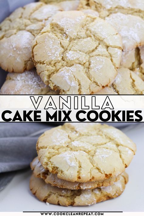 Have you ever enjoyed vanilla cake mix cookies before? If not, you definitely should! They are soft, chewy and so easy to make, it is a crime not to make and share a batch or two. Desserts With Vanilla Cake Mix Boxes, Cookies With Vanilla Cake Mix Boxes, Cookie Recipe With Cake Mix Easy, Cookie Bars With White Cake Mix Easy Recipes, Vanilla Cake Box Mix Recipes, Vanilla Cake Mix Cookies Recipes, White Cake Mix Cookies Recipes, French Vanilla Cake Mix Cookies, Vanilla Box Cake Mix Hacks