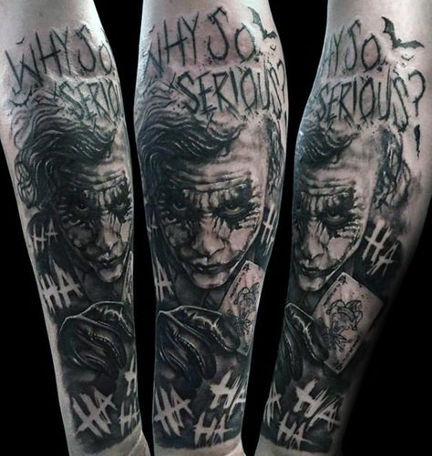 50 Cool Joker Tattoos for Guys The Joker Tattoo, Batman Tattoo Sleeve, Batman Joker Tattoo, Tato Joker, Joker Tattoos, Joker Tattoo Design, J Tattoo, Batman Tattoo, Tattoo Inspiration Men