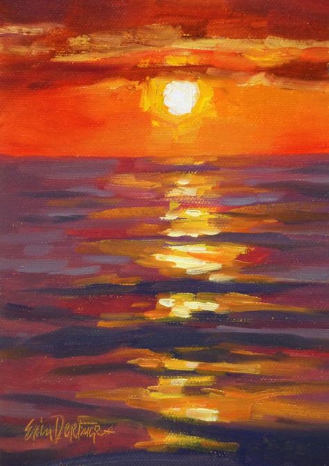 Sunrise Art Painting, Ocean Landscape Painting, Paint Pictures, Inspiring Artists, Sun Painting, Charley Harper, Country Scenes, Oil Canvas, Oil Pastels