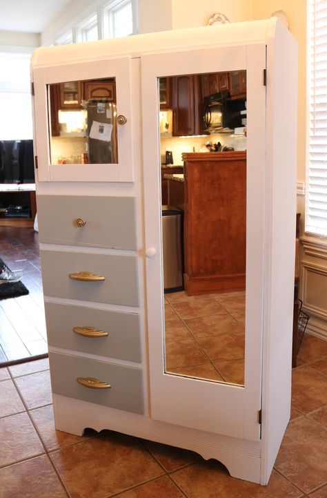 Waterfall armoire makeover.... — Beckwith's Treasures Amoire Ideas Bedrooms, Chifferobe Repurposed, Chifferobe Makeover Ideas, Chifforobe Makeover, Chifferobe Makeover, Waterfall Wardrobe, Armoire Repurpose, Armoire Diy, Restore Furniture