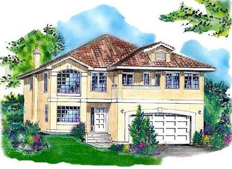 House Plan 58736 - Narrow Lot Style with 2732 Sq Ft, 5 Bed, 3 Bath New England House Plans, Texas House Plans, Stone Exterior Houses, Shed House Plans, Narrow Lot House, House With Balcony, Narrow Lot House Plans, Porch House Plans, European House Plans