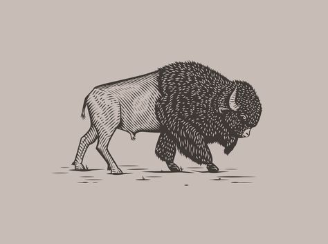 Bison by Ryan Tantillo Bison Tattoo Ideas For Women, Bison Tattoo Ideas, Bison Illustration, Bison Tattoo, Bright Ideas, Stippling, Minimalist Tattoo, Linocut, Cool Tattoos