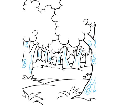 How to draw a cartoon forest Step: 19 How To Draw A Forest On A Map, Forest Outline Drawing, Easy Forest Sketch, Forrest Drawing Simple, Easy Forest Drawings, How To Draw Forest, How To Draw A Forest, A Forest Drawing, Simple Forest Drawing