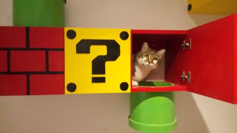 Super Mario Cat Wall, Mario Cat Wall, Super Mario Cat, Kitty Tower, Mario Decor, Cat Butts, Cat Room Diy, Diy Nintendo, Cat Room Decor