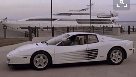 1986 Ferrari Testarossa from the crime / drama tv show " Miami Vice " 1984-1990 White Ferrari, Tv Cars, Ferrari Testarossa, Don Johnson, Ferrari F40, Miami Vice, Ferrari Car, Famous Movies, Cars Movie