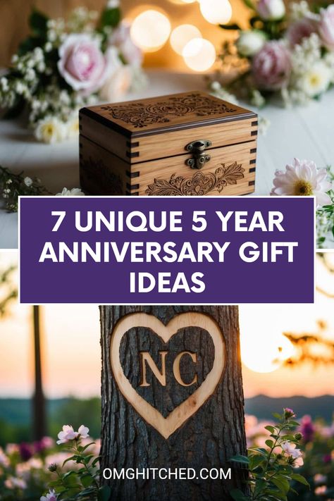 Celebrating 5 years together is a big deal! Looking for the perfect gift to show your love and appreciation? Check out these 7 unique gift ideas that will make your anniversary special. From a beautiful wooden keepsake box to a romantic carving of your initials in a tree, there are options that can make your moment unforgettable. Whether it's something traditional or modern, these thoughtful presents are sure to impress. Don't forget to save this pin for when you're ready to celebrate your love story! Discover gifts that mean something. 5 Year Anniversary Gift Ideas, Year Anniversary Gift Ideas, 26th Wedding Anniversary, 5 Year Wedding Anniversary, Meaningful Gift Ideas, 5 Year Anniversary Gift, Anniversary Gift Ideas, Summer Wedding Decorations, Gold Wedding Dress