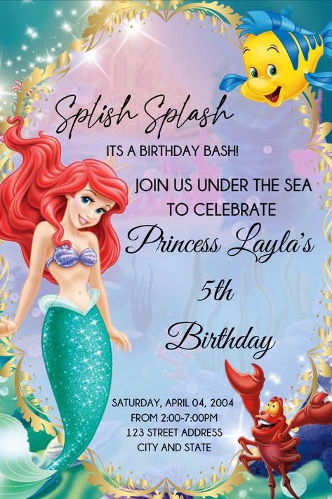 Little Mermaid Birthday Invtation Template Canva 1 This is an editable Canva digital invitation. Mermaid Theme Invitation Template, Mermaid Invites Birthday, Mermaid Invitation Template Free, Ariel Invitations, Mermaid Theme Invitation, Mermaid Theme Birthday Invitation, Little Mermaid Birthday Invitations, Mermaid Birthday Invitations Free, Little Mermaid Invitations