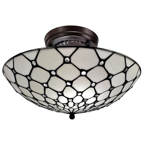 Tiffany Style Lamp, Light Grey Walls, Bowl Pendant, Louis Comfort Tiffany, Flush Mount Lights, Light Bulb Types, Tiffany Style, Ceiling Lighting, Flush Mount Lighting