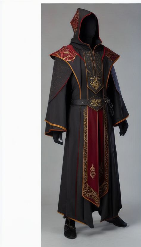 Fantasy Robes Concept Art, Red Robes Wizard, Ceremonial Robes, Wizard Robe Drawing, Robes Reference, Cultist Robes, Wizard Robes Concept Art, Mage Robes Concept Art, Wizards Robes