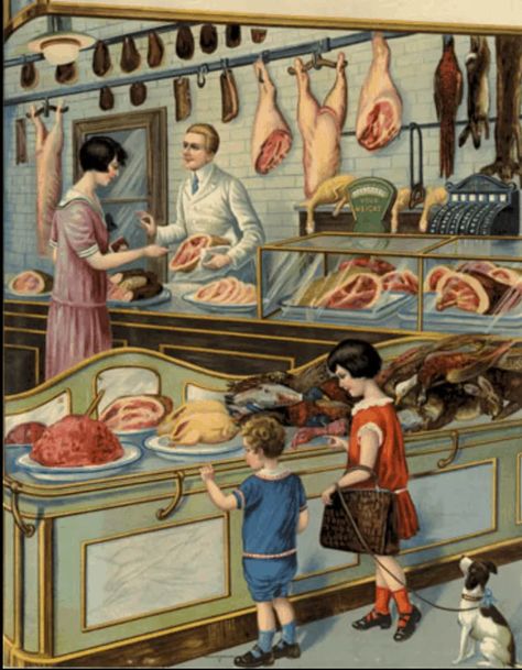 Preparing for a Food Shortage the Vintage Way - Vintage Kitchen Vixen Meat Art, Wine Poster, The Butcher, Butcher Shop, Family Dogs, Inner Child, Vintage Poster, Vintage Postcards, Vintage Ads