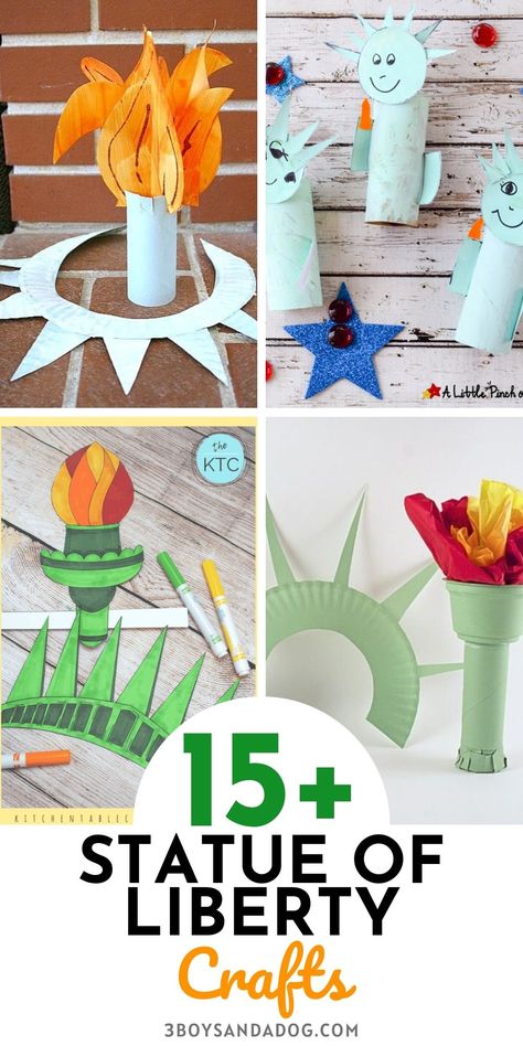 Looking for great Statue of Liberty Craft Ideas? These Statue of Liberty crafts for preschoolers are simple and easy to do! #preschoolcrafts #funcrafts #4thofjulycrafts #3boysandadog Statue Of Liberty Parade Float Ideas, Statue Of Liberty School Project, Statue Of Liberty Torch Diy, Statue Of Liberty Crafts For Preschool, Diy Statue Of Liberty Torch, Statue Of Liberty Art Project, Diy Statue Of Liberty Crown, Statue Of Liberty Crafts For Kids, Liberty Bell Craft