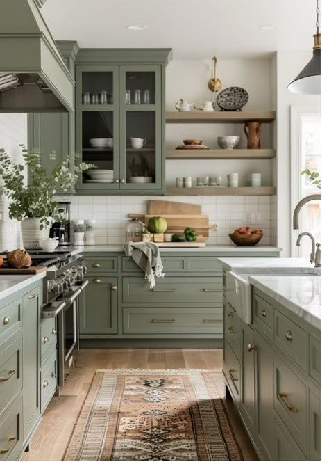 Sage Green Cabinets, Teal Kitchen Cabinets, Sage Green Kitchen, Reduce Your Carbon Footprint, Green Kitchen Cabinets, Green Cabinets, Kitchen Farmhouse, Going Green, Kitchen Inspiration Design