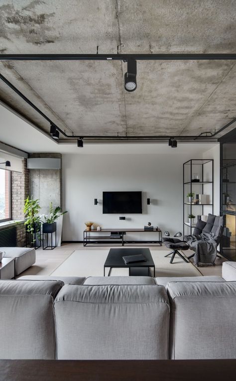 Industrial Living Room Design, Industrial Livingroom, Industrial Living, Loft Interiors, Industrial Interior Design, 아파트 인테리어, Loft Design, Loft Style, Formal Living Rooms