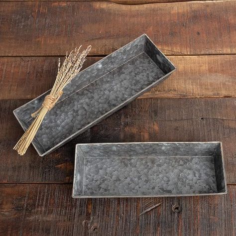 Amazon.com: Primitives by Kathy Galvanized Rectangular Trays, Set of Two: Home & Kitchen Galvanized Serving Trays, Western Kitchen Decor, Metal Trough, Galvanized Tray, Western Kitchen, Metal Serving Trays, Ottoman Tray, Metal Tray, Primitives By Kathy