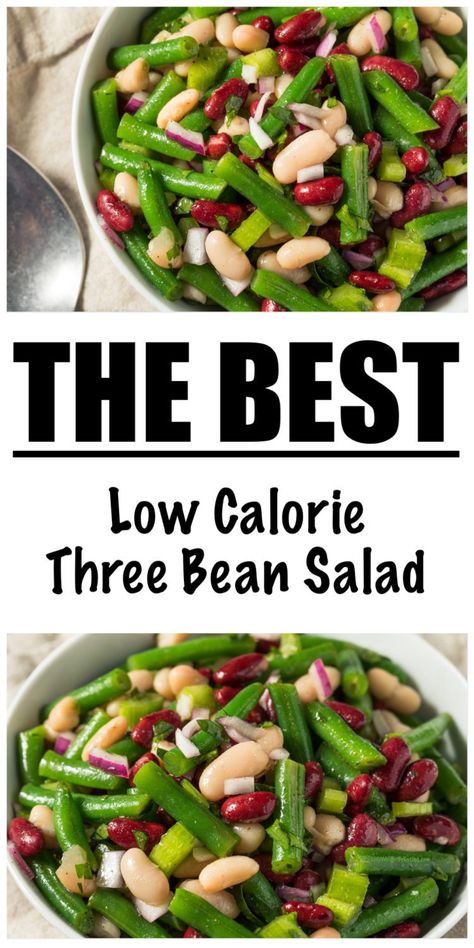 No Cook 3 Bean Salad (JUST 109 CALORIES!) Keto 3 Bean Salad Recipe, Healthy 3 Bean Salad, Low Calorie Beans, Low Calorie Bean Salad, Three Bean Salad Recipe Healthy, Low Calorie Summer Salads, 3 Beans Salad, Summer Bean Salad Recipes, Ww Bean Salad