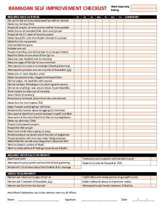 Ramadan Self Improvement Checklist Ramadan Preparation Checklist, Ramzan Checklist, Checklist Ramadan, Islamic Schedule, Ramadhan Activities, Kdp Ideas, Ramadan Prep, Ramadan Goals, Quran Reminder