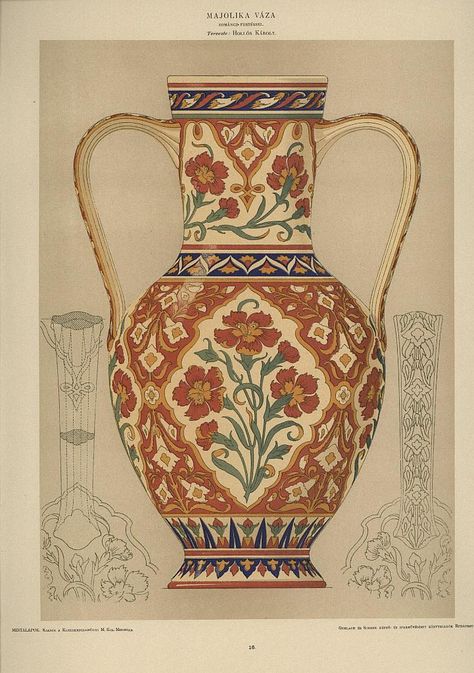 Design sheet - design for ornamental vase | Museum of Applied Arts Collection Database Vase Pattern Design, Antique Vase Drawing, Vintage Vase Illustration, Ornamentation Design, Vase Design Painted, Flowers In Vase Drawing, Vase Art Drawing, Spanish Vase, Vase Design Ideas