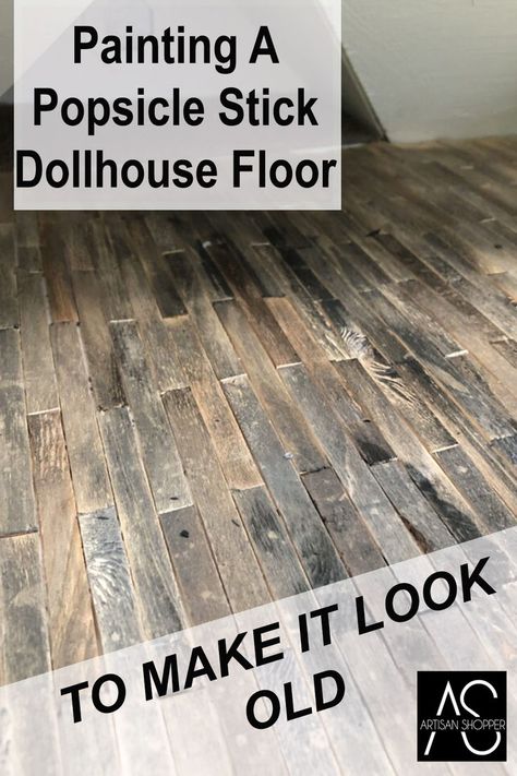 DIY Dollhouse Floor Popsicle Sticks: How To Make The Real Wood Flooring Look Old. If you're making an old attic dollhouse floor like I am, or something like a haunted dollhouse popsicle stick floor, this easy and quick method of painting the wood popsicle stick floor will give you fast results. My dollhouse attic plans are to either make it haunted or just abandoned, and this rustic-looking flooring is the first step. This was one of the simplest dollhouse interior projects that Ive done so far. Diy Haunted Dollhouse Ideas, Haunted Dollhouse Diy Ideas, Dollhouse Attic, Doll Furniture Tutorial, Old Attic, Dollhouse Interior, Doll House Flooring, Haunted House Diy, Diy Wood Floors